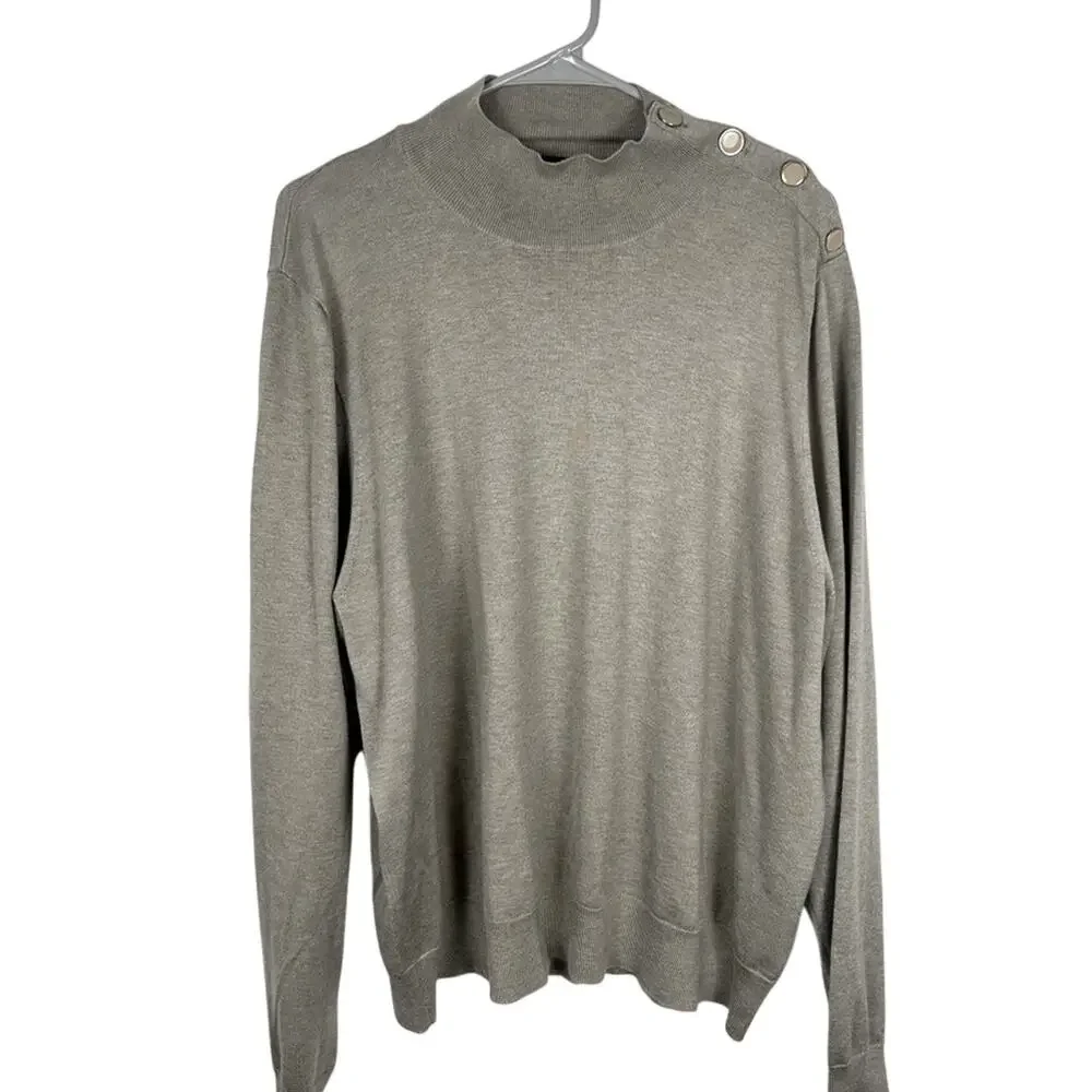 J.CREW High-neck Sweater Pullover Gold Buttons on a Shoulder Beige Collar 2X EUC